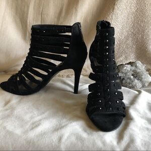 NIB Donald Pliner Open Toe Suede Black Sandal Sz 8